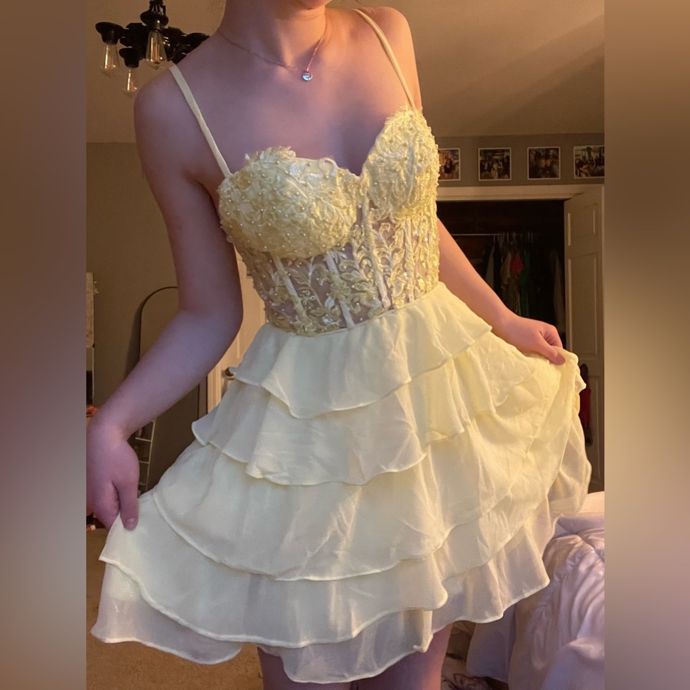 Yellow Lace and Chiffon Dress